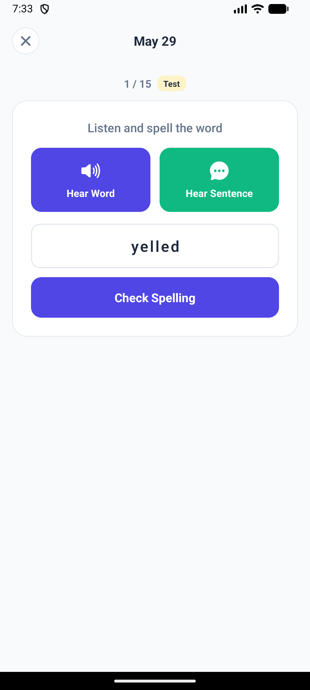 Typing a spelling on Android after hearing the word read aloud